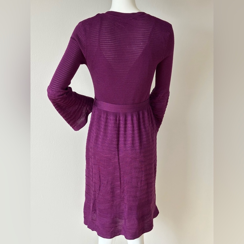 Missoni Purple Merino Wool Fit & Flare Belted V-Neck Dress (Size S M) - Picture 6 of 9